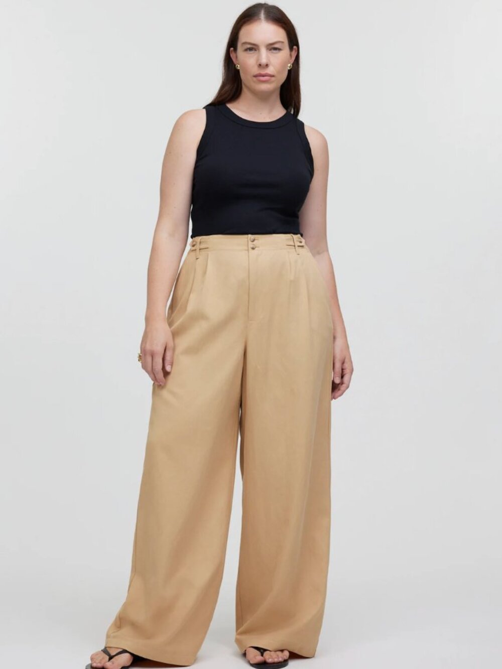 Madewell The Harlow Wide Leg Pants Women’s Size 8 Khaki Tan Linen Blend Trouser